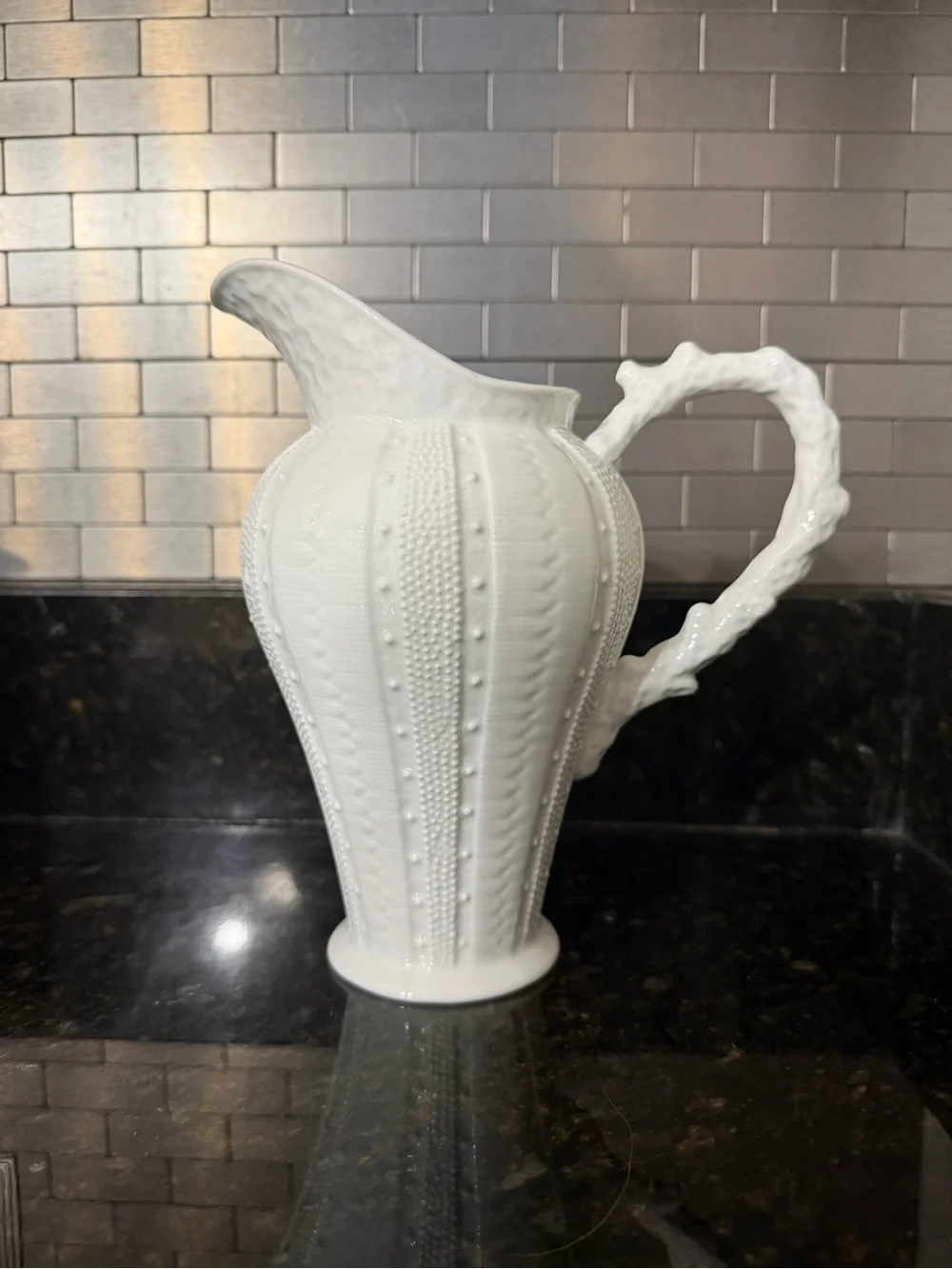 Paris Royal Sea Urchin Coral White Porcelain Tall 8” Pitcher / Vase